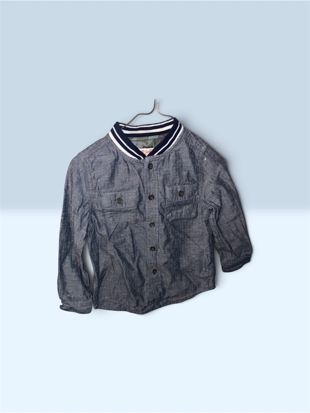Cat & Jack Navy Chambray Button-Down Shirt with Striped Collar